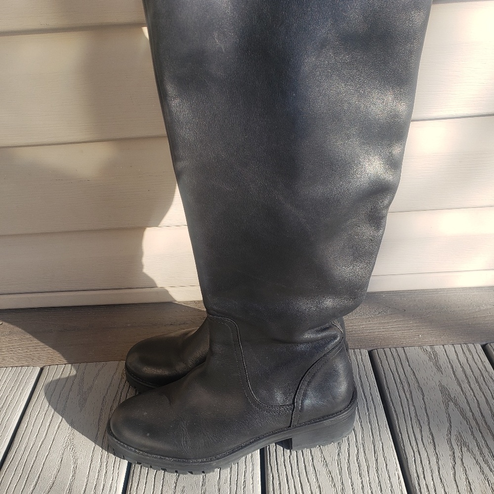 ZARA Leather 2 Buckle Over The Knee Lug Sole Tall Boots - Picture 8 of 13
